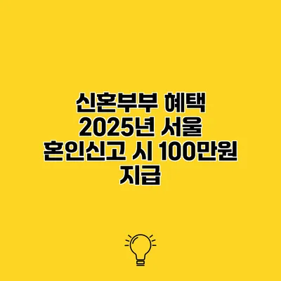 신혼부부 혜택 2025년 서울 혼인신고 시 100만원 지급